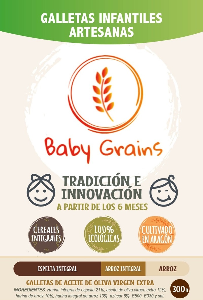 GALLETA ESPELTA INTEGRAL ARROZ BABY GRAINS VERDE