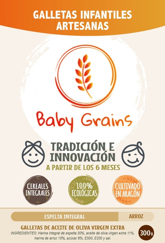 GALLETA ESPELTA INTEGRAL ARROZ BABY GRAINS NARANJA