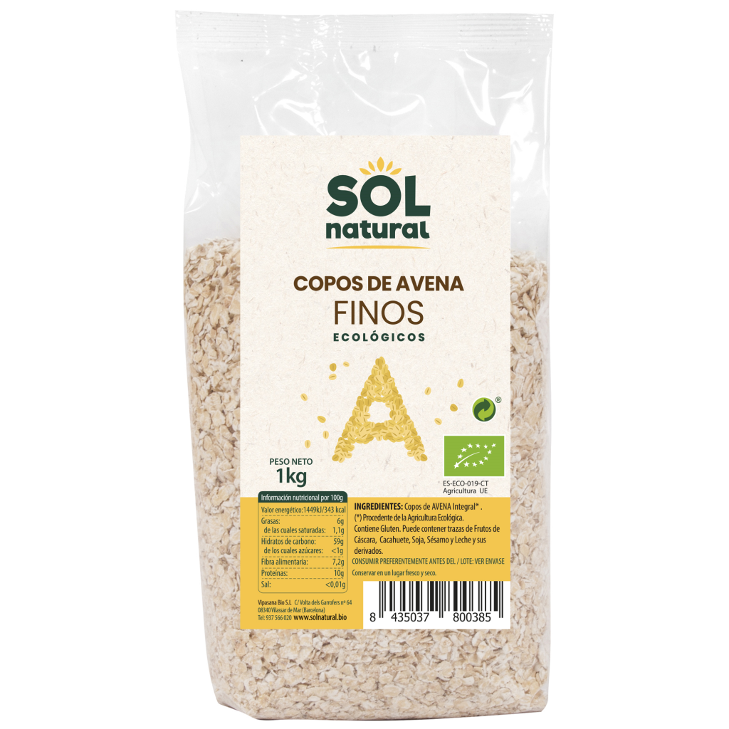 COPOS FINOS AVENA S/GLUTEN SOL NATURAL 1KG