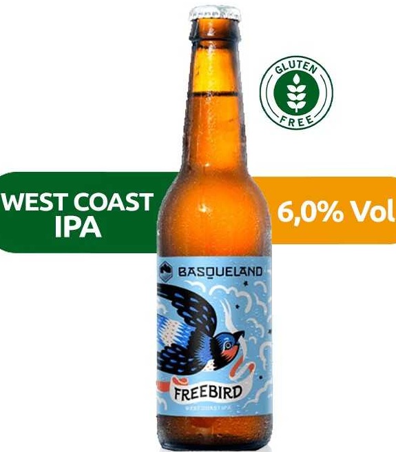 CERVEZA IPA 6º SIN GLUTEN BOTELLA BASQUELAND FREE BIRD 33CL