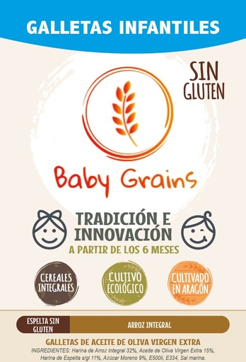 [10454] GALLETA ESPELTA INTEGRAL ARROZ SIN GLUTEN BABY GRAINS AZUL