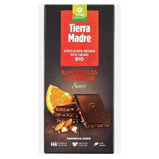 [334] CHOCOLATE NEGRO 55% ALMENDRAS NARANJA OXFAM 100G