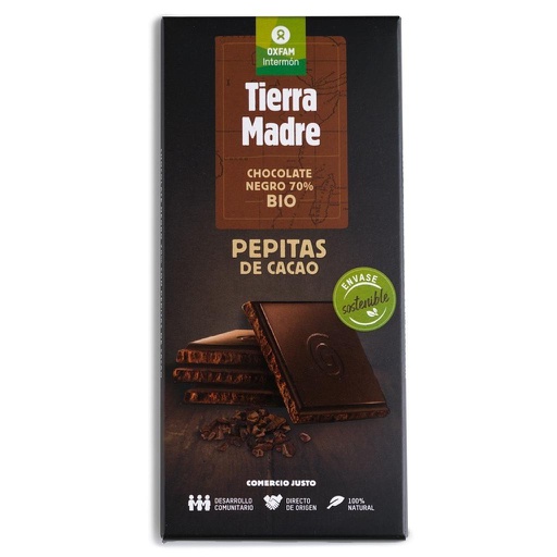 [789] CHOCOLATE NEGRO 70% PEPITAS CACAO OXFAM 100G